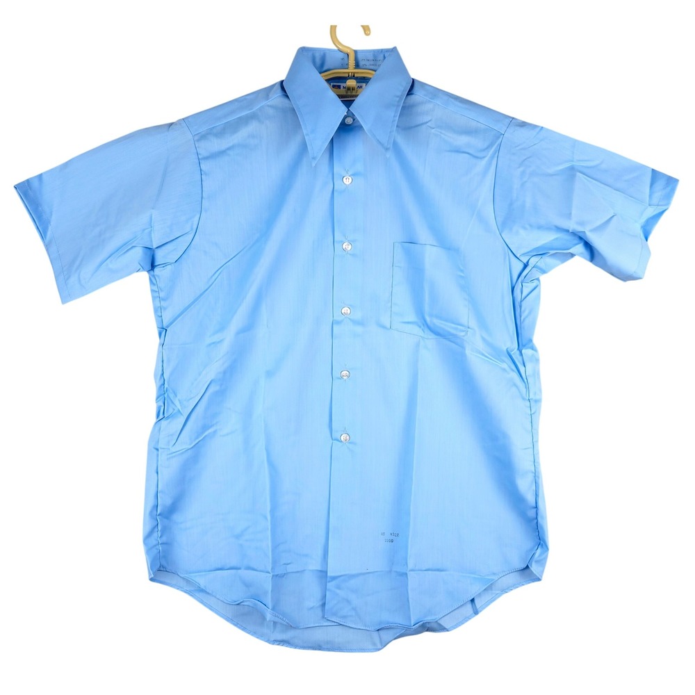 Vintage Macrae Prest Short Sleeve Dress Shirt Durable Press Blue Size 16‎